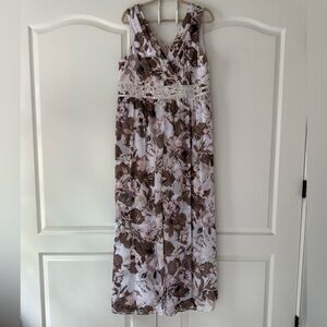 R&M Richards Floral floor length dress in Brown, Pink and White